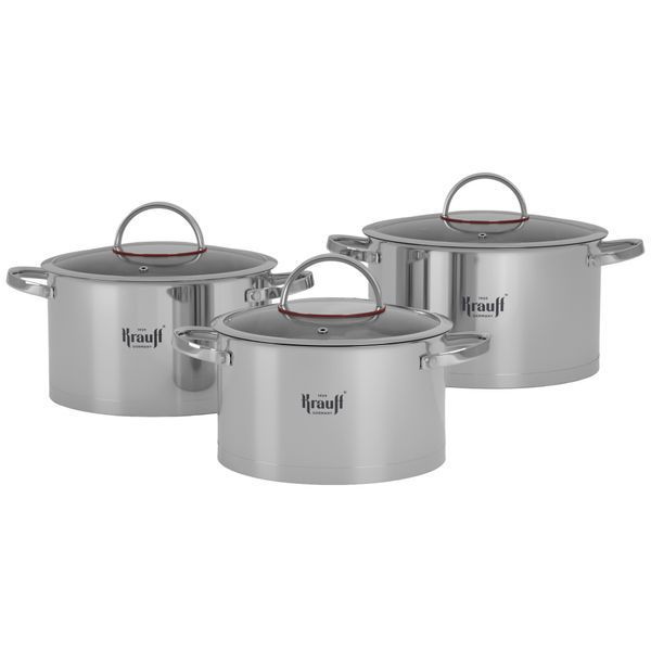 Набор кастрюль KRAUFF Grand Cheff 1,9 + 2,6 + 3,6 л + ПОДАРОК: измельчитель многофункциональный Chopper и сумка шопер 28426 фото