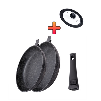 Набір універсальних сковорідок 24 і 28 см Smart Handle + ПОДАРУНОК скляна кришка MultiSize 28357-4 фото