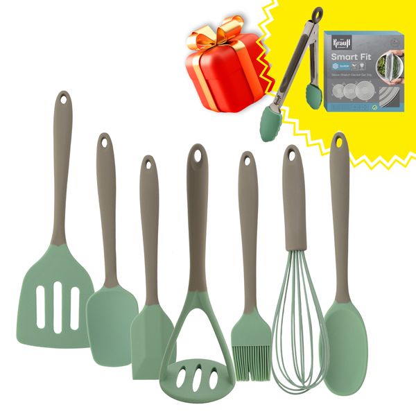 Набор кухонных инструментов 7 шт + Подарки: Щипцы кухонные и крышки многоразовые силиконовые Smart Fit 3 шт 28570 фото