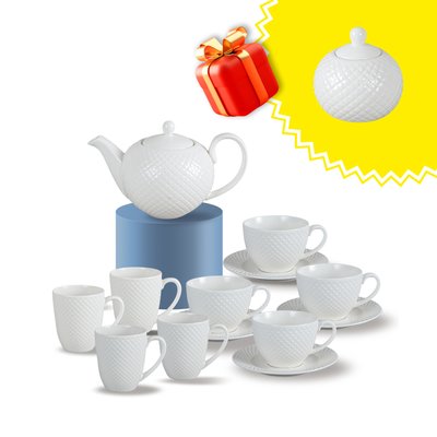 Фарфоровый чайный набор столовой посуды Brilliant Collection Krauff на 4 персоны 9 предметов + ПОДАРОК: Сахарница из фарфора 310мл 55-333-289 фото