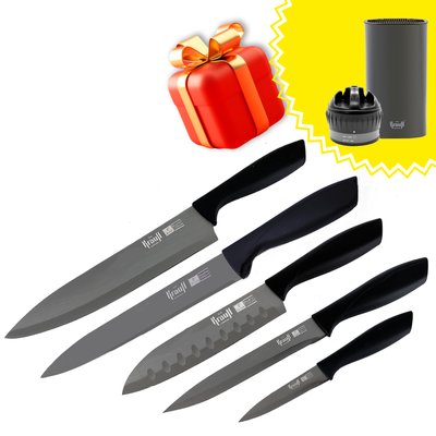Набір ножів Smart chef ТМ Krauff + Подарунок - точилка з механічною присоскою та підставка 28254 фото