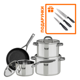 Набор кастрюль Prime Chef Krauff с сотейником + ПОДАРУНКИ: Набор ножей Black Edition 55-333-440 фото