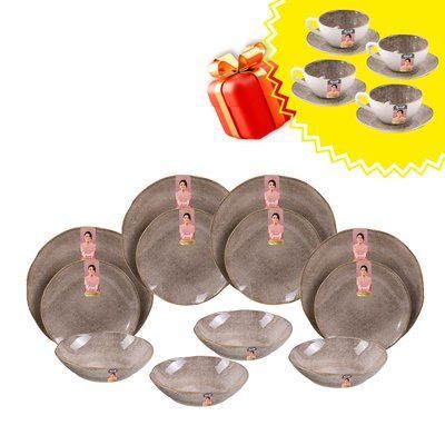 Большой фарфоровый набор на 4 персоны Grey Ferns Krauff + ПОДАРОК: Набор чашек с блюдцами Grey Ferns 55-333-429-3 фото