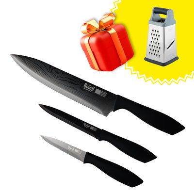 Набор из 3-х ножей Black Edition Krauff + ПОДАРОК: тертка четырехсторонняя 28804 фото