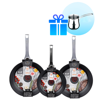 Набор сковородок Master Chef Krauff &Oslash;28см, &Oslash;26см и сковородка Wok &Oslash;28см + ПОДАРКИ: Турка Krauff 360 мл 55-333-502-3 фото