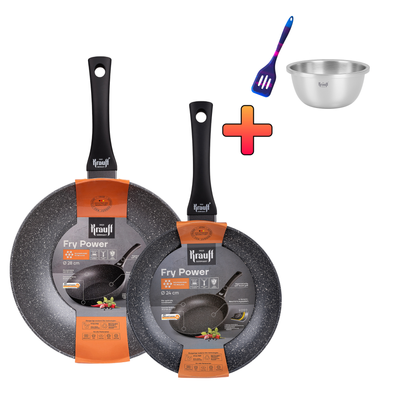 Набір зі сковорідки 24 см та WOK 28 см Fry Power + ПОДАРУНКИ: Лопатка та миска нержавіючої сталі 55-333-684-4 фото