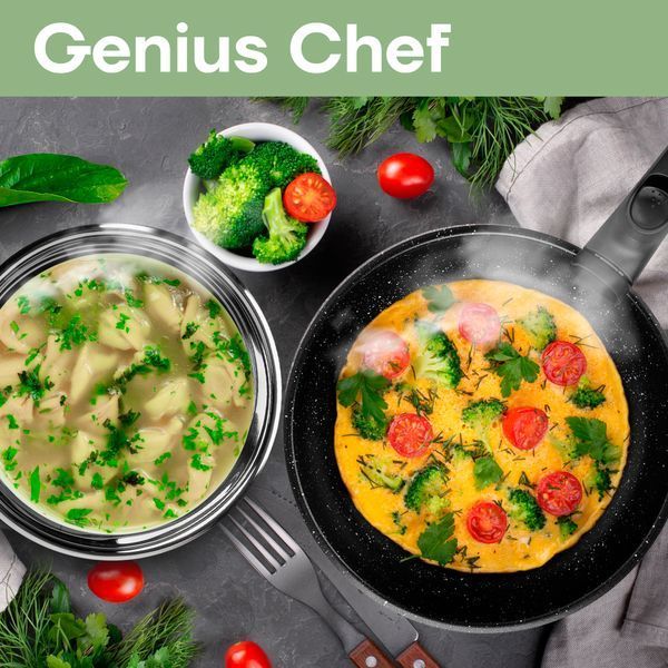 Набір з каструль та сотейників Krauff Genius Chef зі знімною ручкою + ПОДАРУНКИ: кулінарна ложка, щипці та лопатка 55-333-455-4 фото
