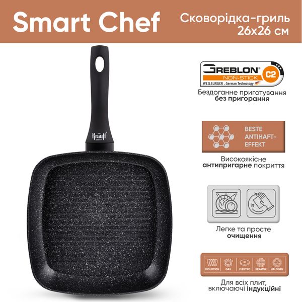 Сковорода Smart Chef 28см + сковорода-гриль + подарок топорик Smart Chef. 28133 фото