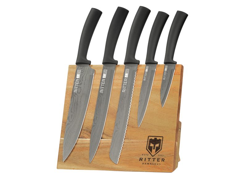 Набор ножей 5 предметов на подставке Ritter + подарки: сковорода Berlin, крышка и точилка для ножей. 28259 фото