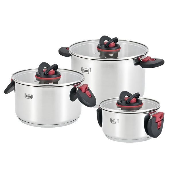 Набор из 3-х кастрюль Prime Chef 1,6 л, 3,6 л, 6,8 л + ПОДАРКИ: лопатка, толкушка для картофеля и половник 55-333-575 фото