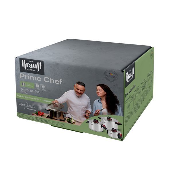 Набор из 3-х кастрюль Prime Chef 1,6 л, 3,6 л, 6,8 л + ПОДАРКИ: лопатка, толкушка для картофеля и половник 55-333-575 фото