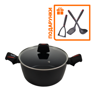 Кастрюля Smart Fry Krauff 6,6л со стеклянной крышкой +ПОДАРОК: лопатка, половник и толкушка для картофеля 55-333-535 фото