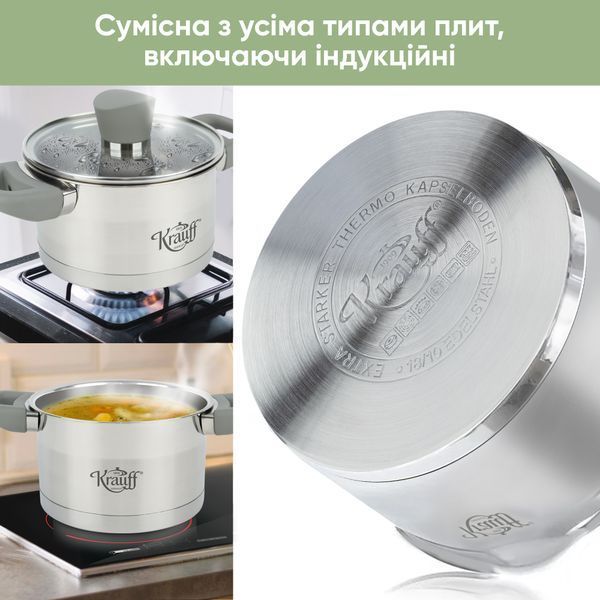 Набір каструль Krauff 1,9л, 2,6л, 3,6л та сковорідки Koln ⌀24 см + ПОДАРУНКИ: Рукавиця силіконова Halter, тертка та сумка-шопер 28721 фото