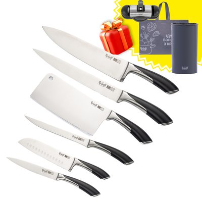 Набір ножів Krauff Luxus 6 предметів + ПОДАРУНОК: Підставка для ножів, точило для ножів та сумка "Іду на борщинг з Krauff" 28438 фото