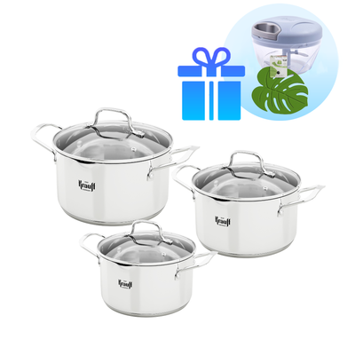 Набор кастрюль Cook&Joy 1,8л, 2,5л, 3,5л + ПОДАРОК: Овощерезка-измельчитель та подставка под горячее 55-333-630 фото