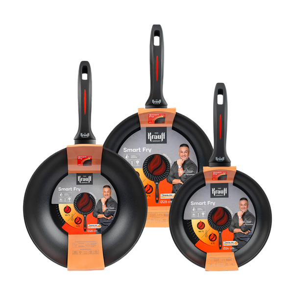 Набір сковорідок 28 см,24 см та Сковорідка WOK 28 см Smart Fry + ПОДАРУНКИ: Дошка кухонна та Френч-прес 1000мл 55-333-642-2 фото