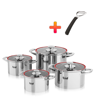 Набір каструль Prime Chef 8 предметів 2л, 2,7л, 3,7л, 6,1л Krauff + ПОДАРУНКИ: ніж для чищення овочів 28453-4 фото