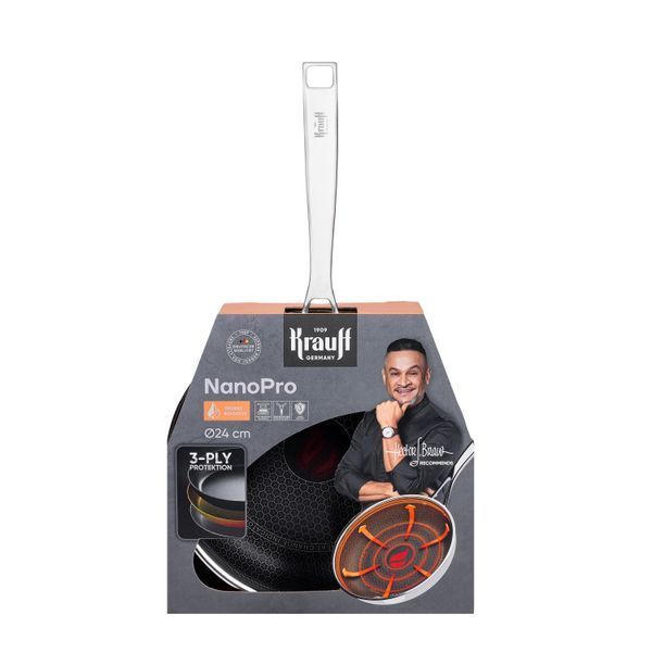 Набор сковородок 24см, 26см и сковороды WOK 28см Nano Pro Krauff + ПОДАРОК: Крышка стеклянная универсальная 55-333-573-4 фото