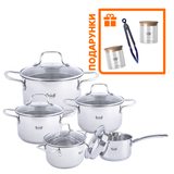 Набор кастрюль с ковшом Cook&Joy + ПОДАРОК: кухонные щипцы и емкости для сыпучих 55-333-385 фото