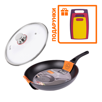 Сковорода Krauff Hamburg ⌀28 см та скляна кришка +ПОДАРУНОК: Набір кухонних дошок 28736 фото
