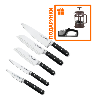 Набір ножів Prime Chef Krauff та Ніж сантоку 17,5см + ПОДАРУНКИ: Френч-пресc та точило для ножів 55-333-634 фото