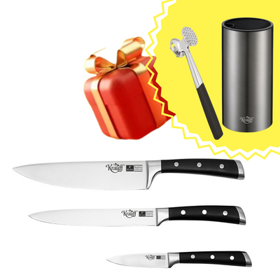 Набір ножів Сutter 3шт + Подарунки: підставка для ножів та молоток для м`яса. 55-333-035 фото
