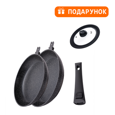 Набор универсальных сковородок 24 и 28 см Smart Handle + ПОДАРОК стеклянная крышка MultiSize 28357-3 фото