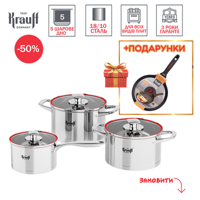 Набір каструль з ковшем Prime Chef + ПОДАРУНКИ: сковорода для млинців 55-333-480-1 фото