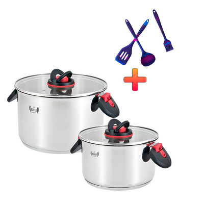 Набір з 2-х каструль Prime Chef Krauff 3.6л, 6.1л + ПОДАРУНОК: Лопатка, ополоник, пензлик 55-333-571-4 фото