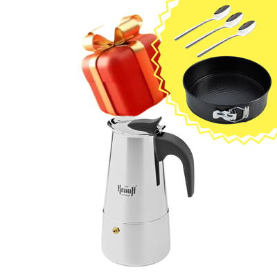 Гейзерна кавоварка Geysir 450 мл Krauff + подарунки: форма для випічки Backen + набір чайних ложок. 28417 фото