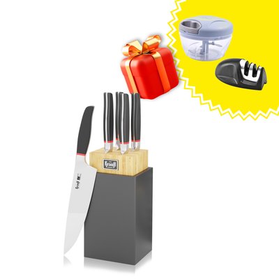 Набір ножів на підставці 5 предметів Smart Сhef + Подарунки: подрібнювач овочів Choopper Smart Сhef та точилка для ножів 55-222-503 фото