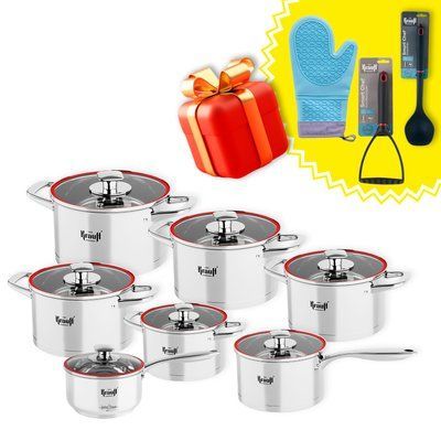 Набір каструль серії Smart Chef 14 предметів від Krauff + ПОДАРУНКИ: ополоник, прес для картоплі та силіконова рукавиця, 28454 фото